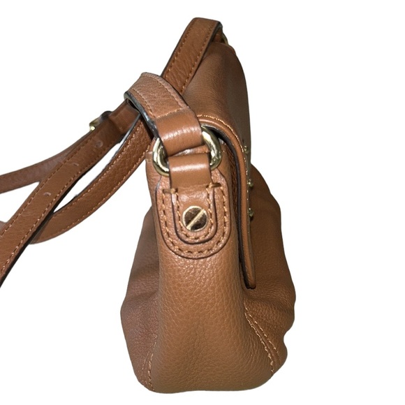 Michael Kors Luggage Brown Pebbled Leather Flap Jet Set Crossbody Mini Bag - Picture 9 of 16